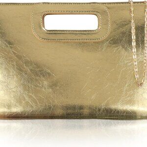 Elegant Gold Evening Clutch Purse for Women with Detachable Chain, Spacious PU D